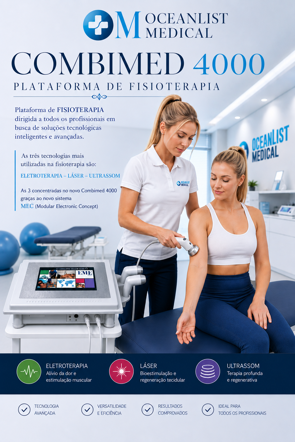 combo combimed 4000 com ultrassons, laser e eletroterapia